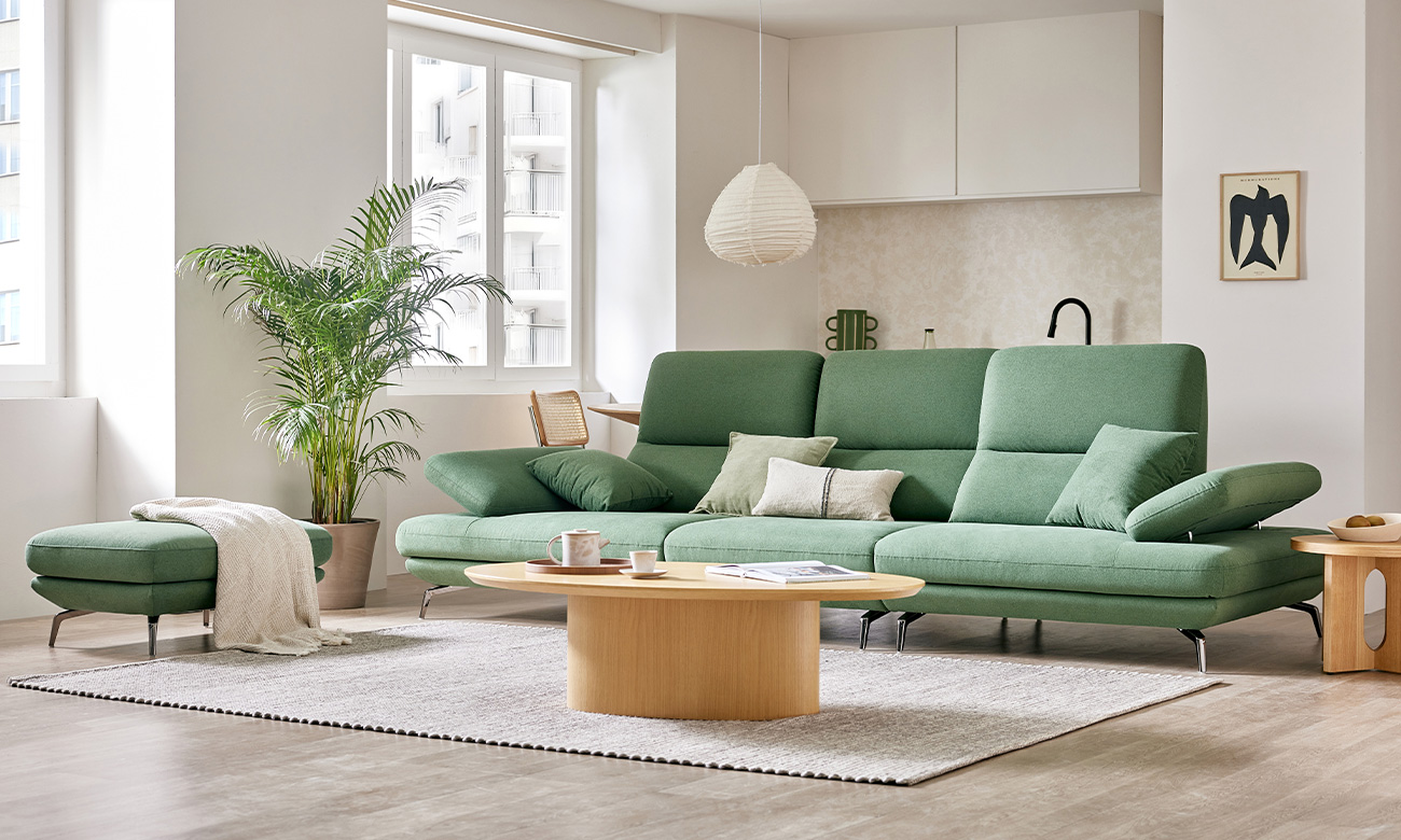 [Refurb Selection 40%] [리퍼브] 보르고 4인 기능성 포위브 패브릭 소파+스툴+쿠션2개