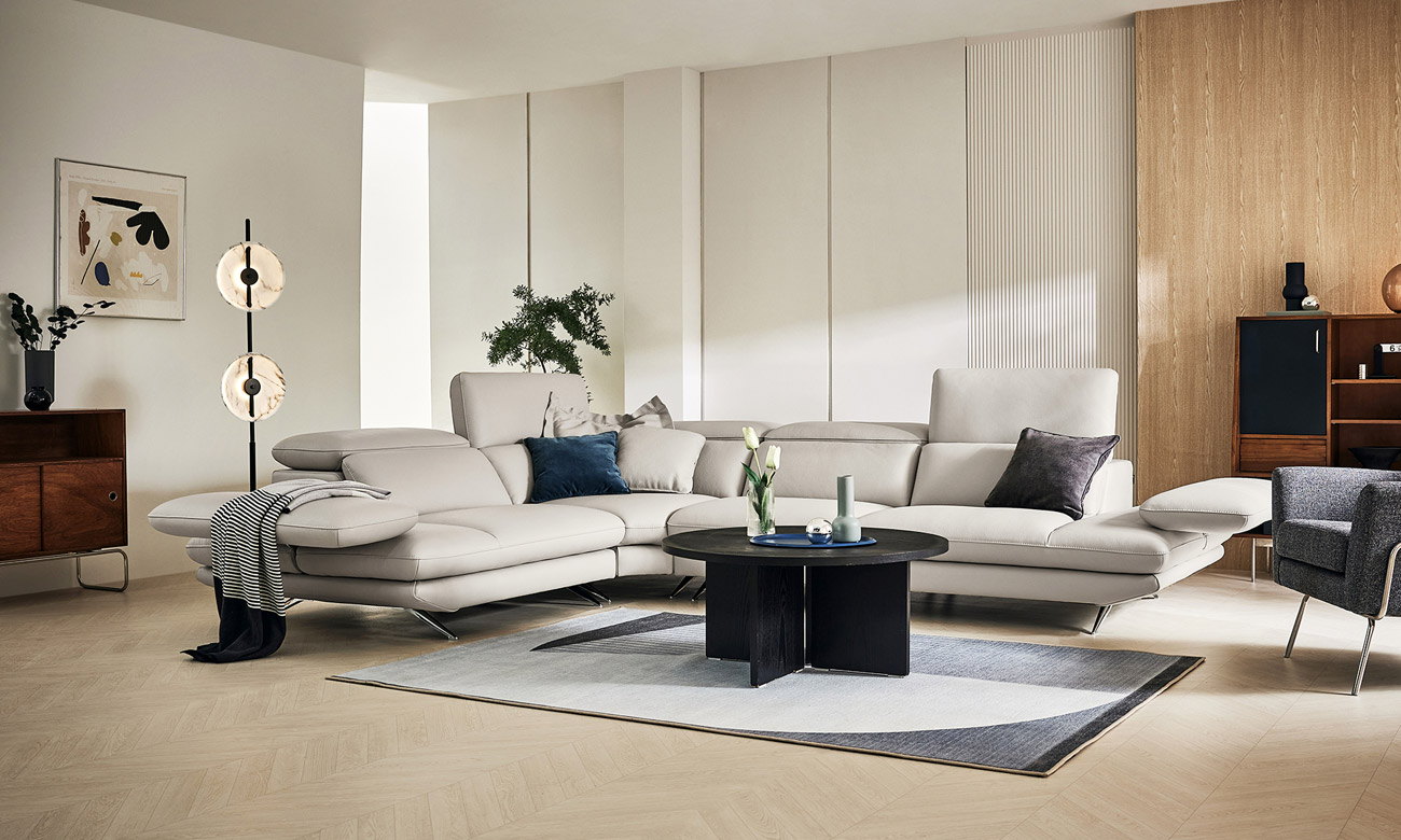 [Refurb Selection 40%] [리퍼브] 디모레 4인 코너형 기능성 비텔로 통가죽 슈렁큰 천연면피 소가죽 소파(전측면가죽적용)+쿠션2개