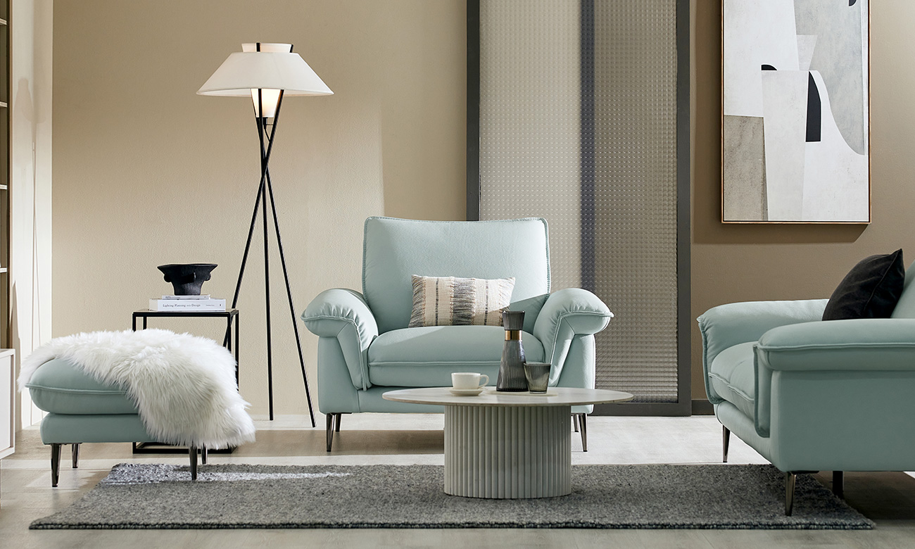 [Refurb Selection 30%] [리퍼브] 알마 1인 천연면피 소가죽 소파+스툴 (라떼)