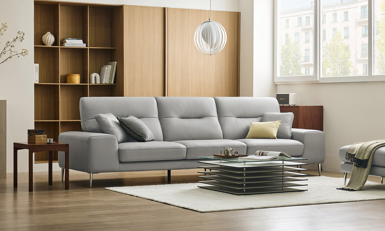 누보 4인 천연면피 소가죽 소파+쿠션2개