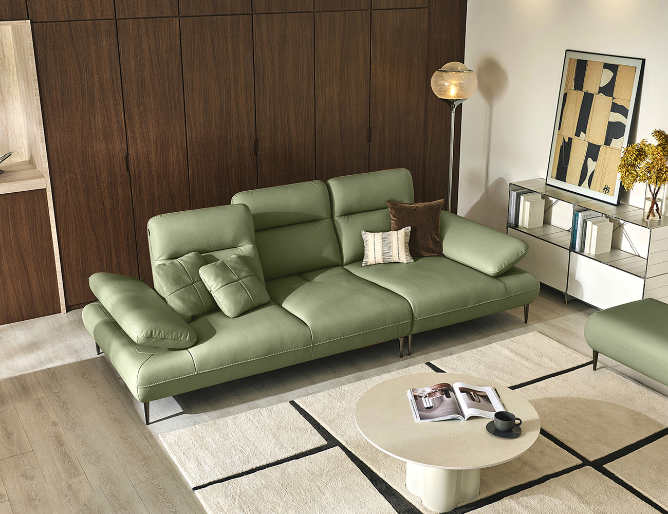 [Komo Day 17%] 레바 멀티 3.5인 기능성 천연면피 소가죽 소파(전측면가죽적용)+쿠션2개