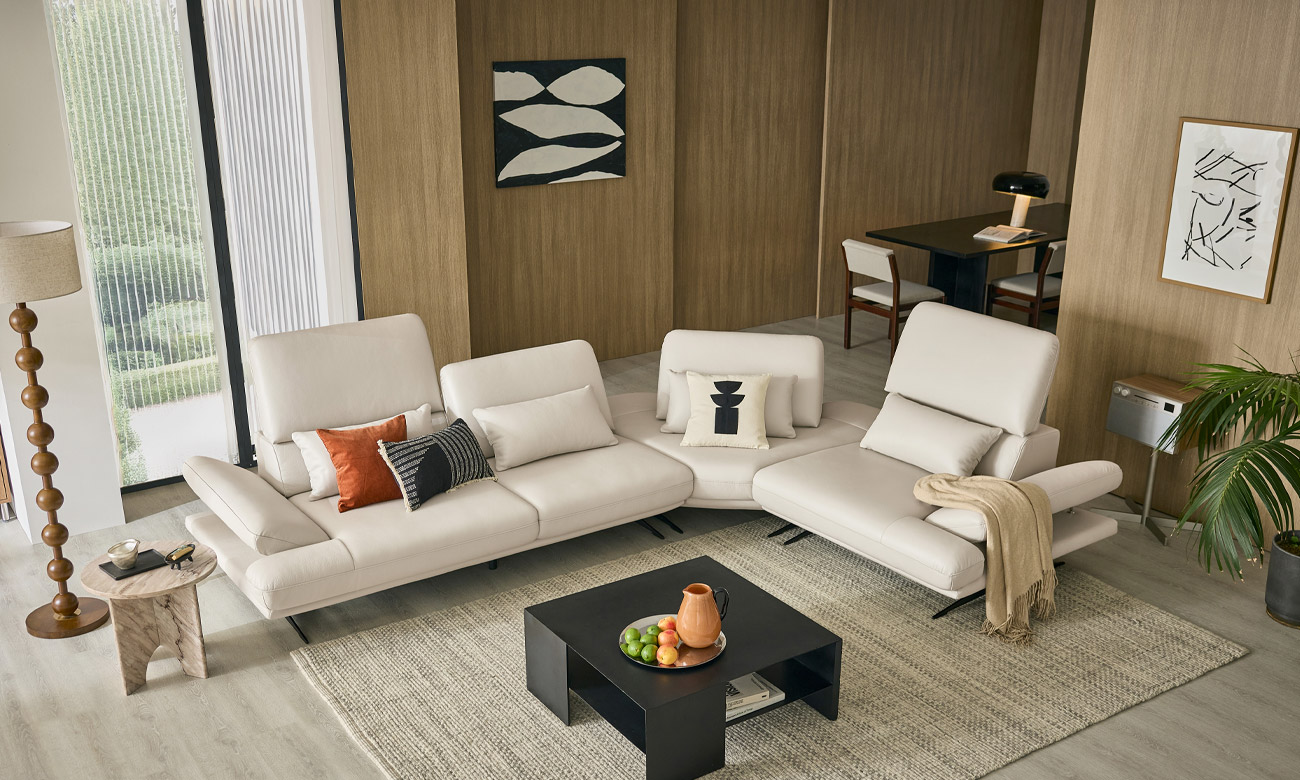 릴리안 하이 4인 코너형 기능성 슈렁큰 천연면피 소가죽 소파+쿠션4개