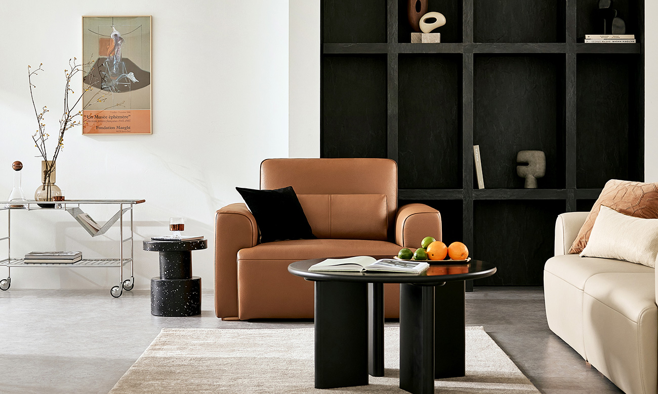 [Refurb Selection 30%] [리퍼브] 리블린 1인 천연면피 소가죽 소파(전면가죽적용)+쿠션1개 (라떼)