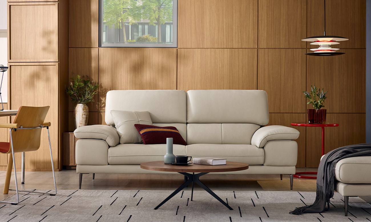 [Refurb Selection 40%] [리퍼브]  바스토 3인 럭스 통가죽 천연면피 소가죽 소파+쿠션1개