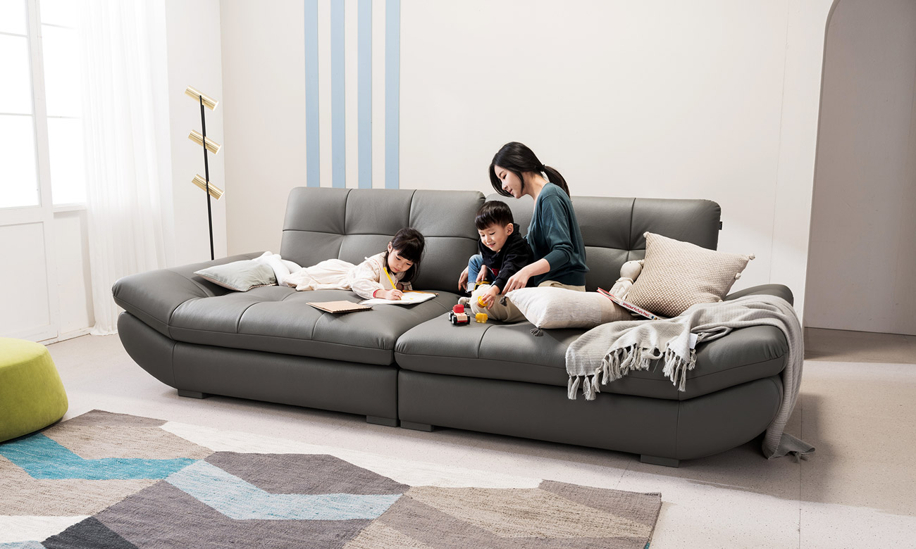 [Refurb Selection 30%] [리퍼브] 버블리 스윙 4인 기능성 천연면피 소가죽 소파+스툴 (인디핑크)