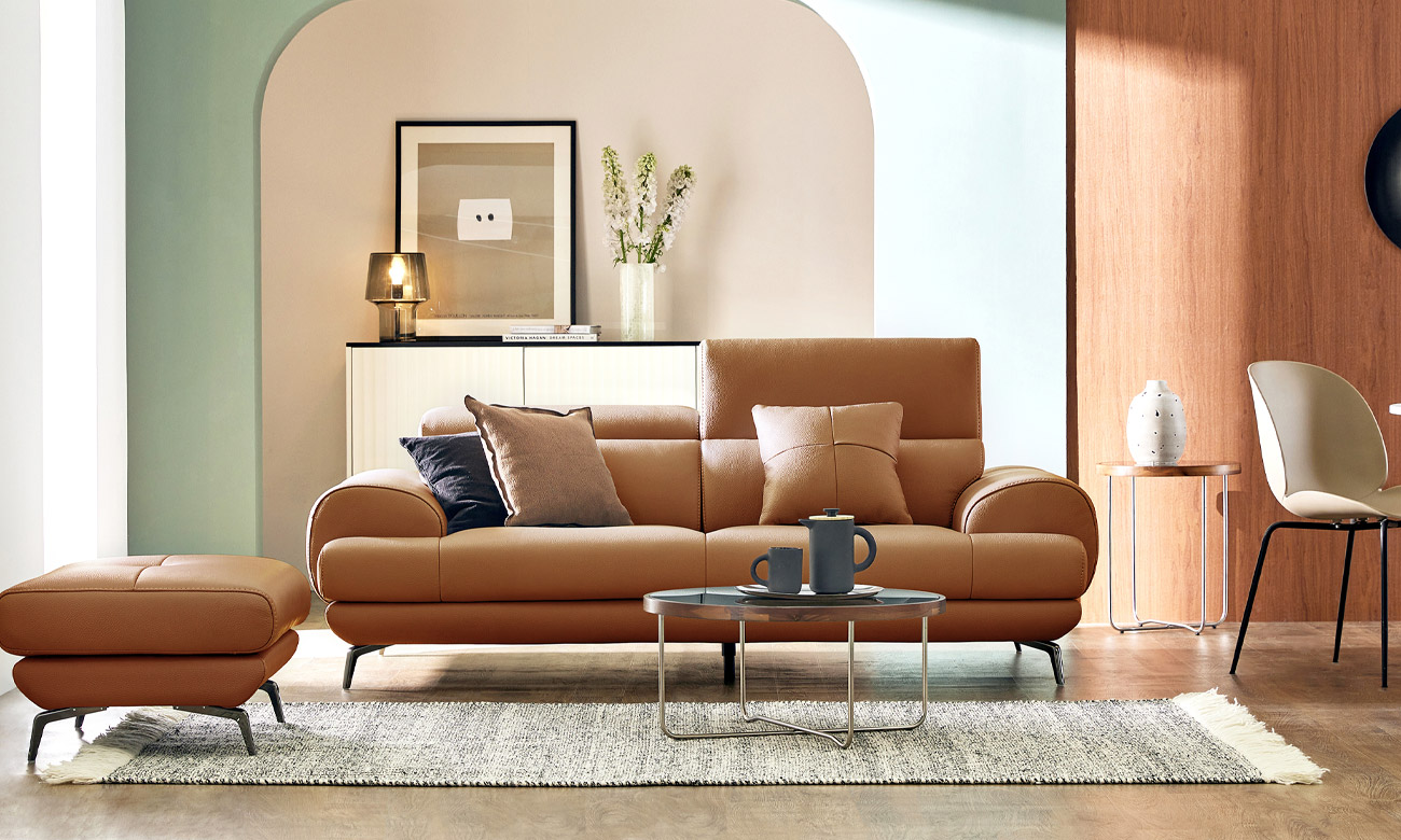 [Refurb Selection 30%] [리퍼브] 루디아 3인 기능성 노빌레타 이태리 천연면피 소가죽 소파+쿠션1개 (노빌레타브라운)