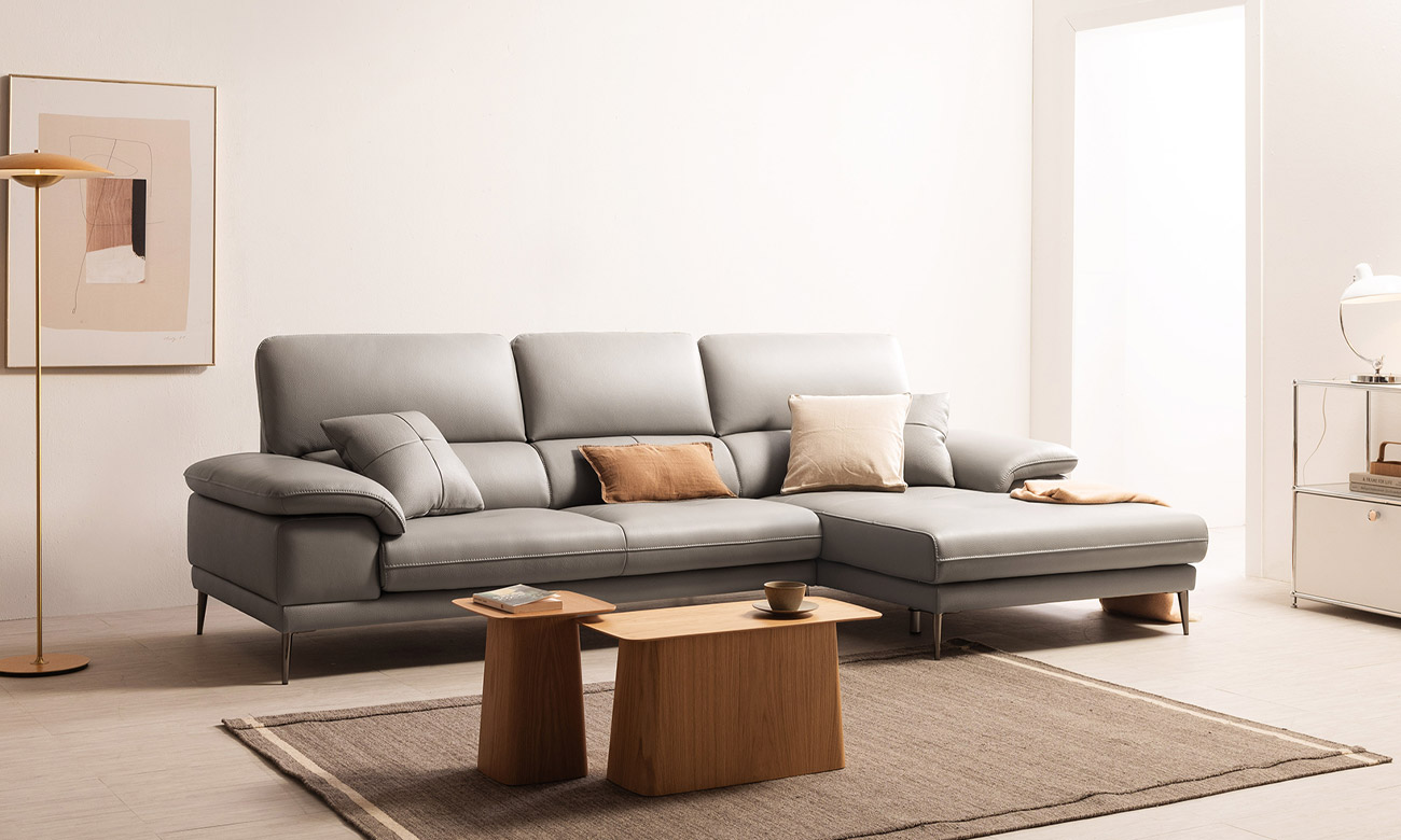 [Refurb Selection 30%] [리퍼브] 바스토 4인 카우치형 럭스 통가죽 천연면피 소가죽 소파+쿠션2개 (샤인그레이/앉아서우형)