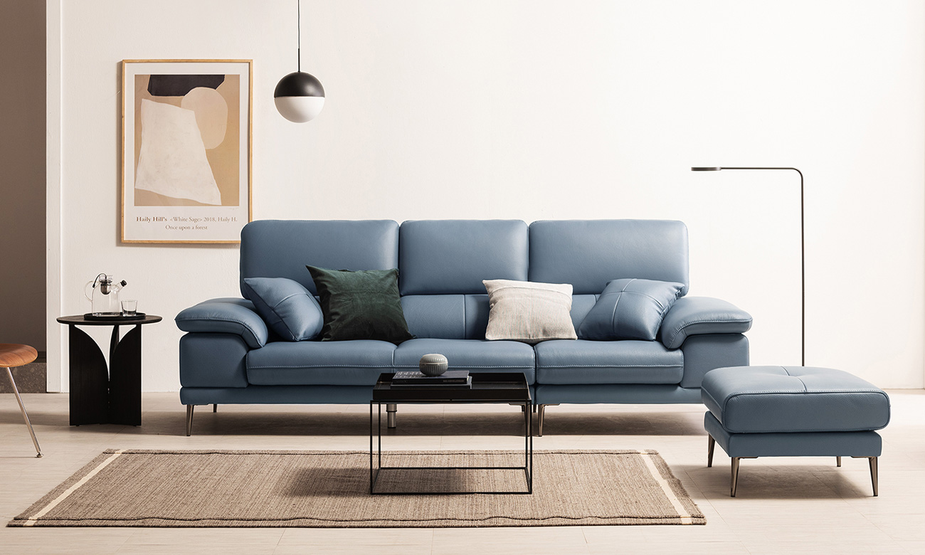 [Refurb Selection 30%] [리퍼브] 바스토 3.5인 럭스 통가죽 천연면피 소가죽 소파+스툴+쿠션2개 (카본그레이)