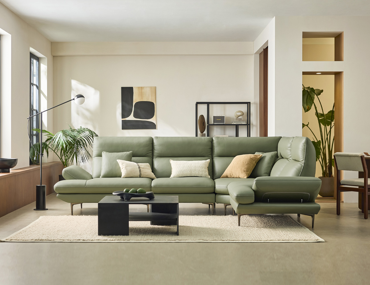 클레어II 4인 코너형 기능성 도나 천연면피 소가죽 소파(전체가죽적용)+쿠션2개