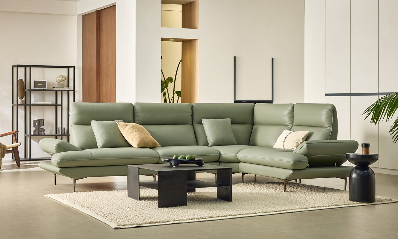 클레어II 4인 코너형 기능성 도나 천연면피 소가죽 소파(전체가죽적용)+쿠션2개