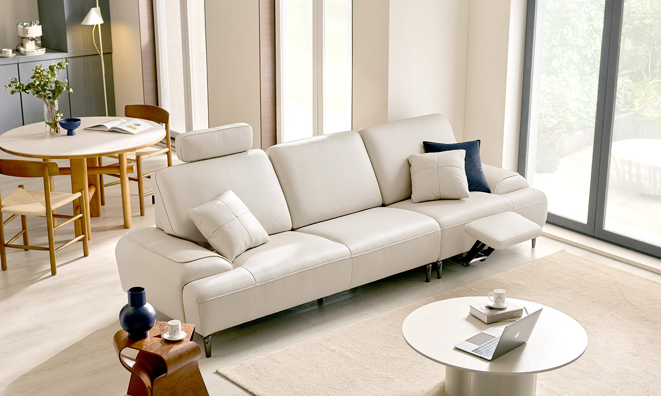 미로 4인 풋레스트 기능성 슈렁큰 천연면피 소가죽 소파(전면가죽적용)+쿠션2개