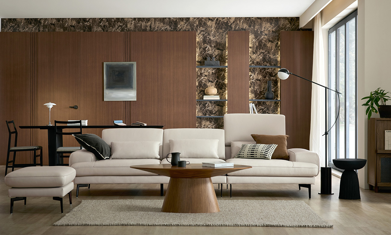 [Refurb Selection 30%] [리퍼브] 토피 하이 4인 기능성 천연면피 소가죽 소파+스툴+쿠션3개 (오렌지)