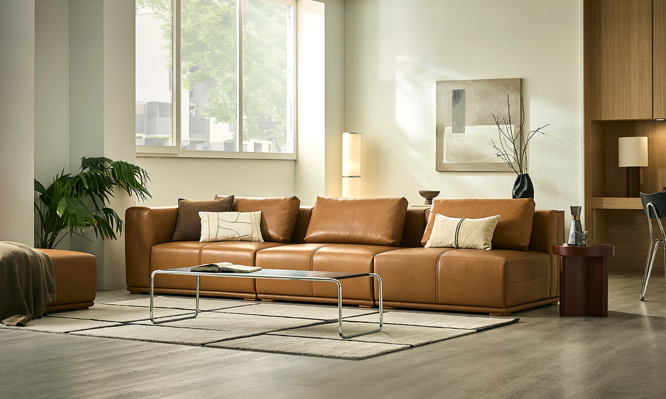 함부르크 4인 오픈형 룩세노 이태리 아닐린 내추럴 천연면피 소가죽 소파(전체가죽적용)+쿠션3개