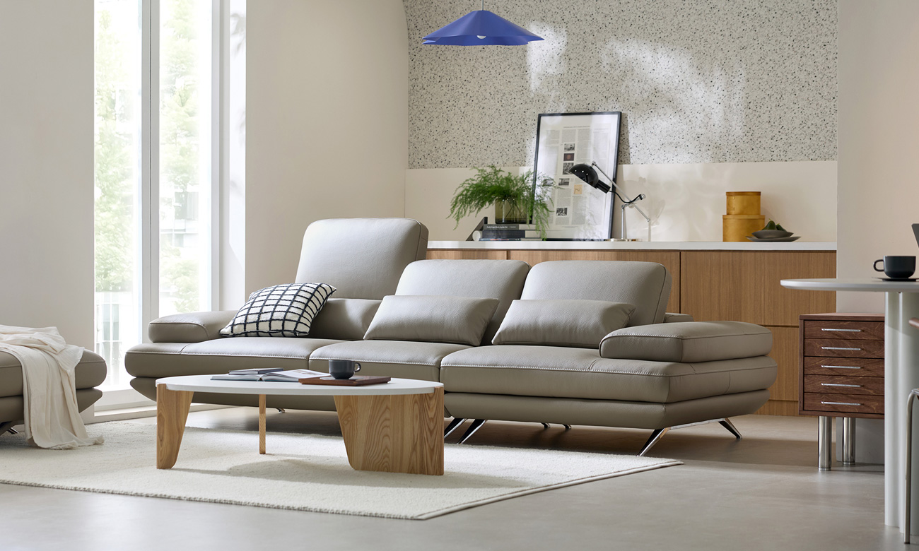 [Refurb Selection 30%] [리퍼브] 미엘르 하이 3.5인 기능성 피아나 이태리 통가죽 천연면피 소가죽 소파+스툴+쿠션3개 (피아나크림)