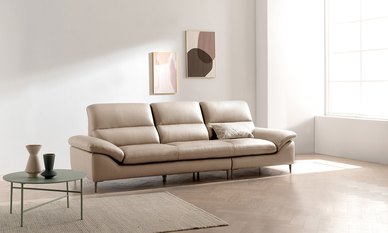 [Refurb Selection 30%] [리퍼브] 리타 3.5인 천연면피 소가죽 소파+스툴 (라이트그레이)