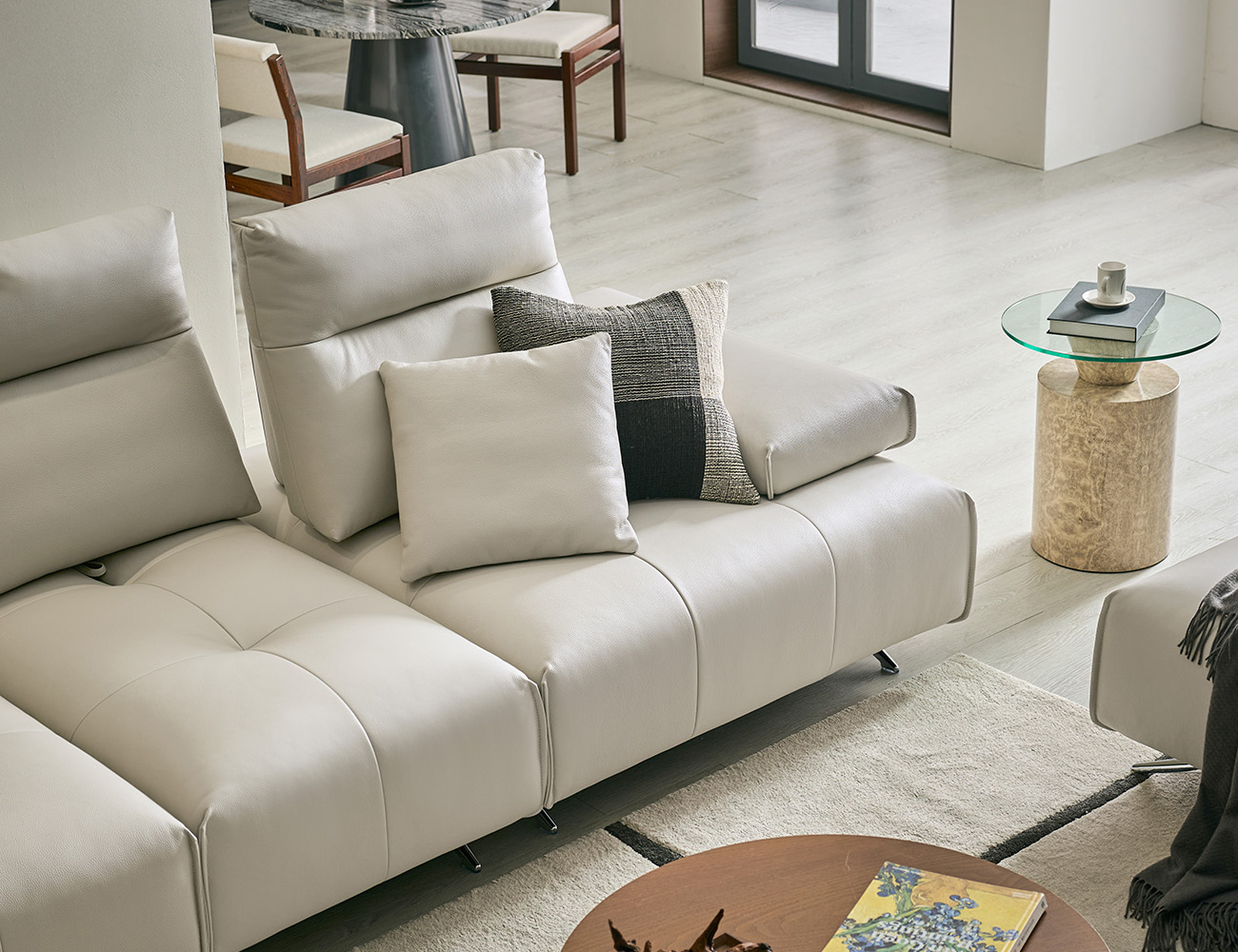 브래뉴 컴팩트 4인 기능성 슈렁큰 천연면피 소가죽 소파(전체가죽적용)+쿠션2개