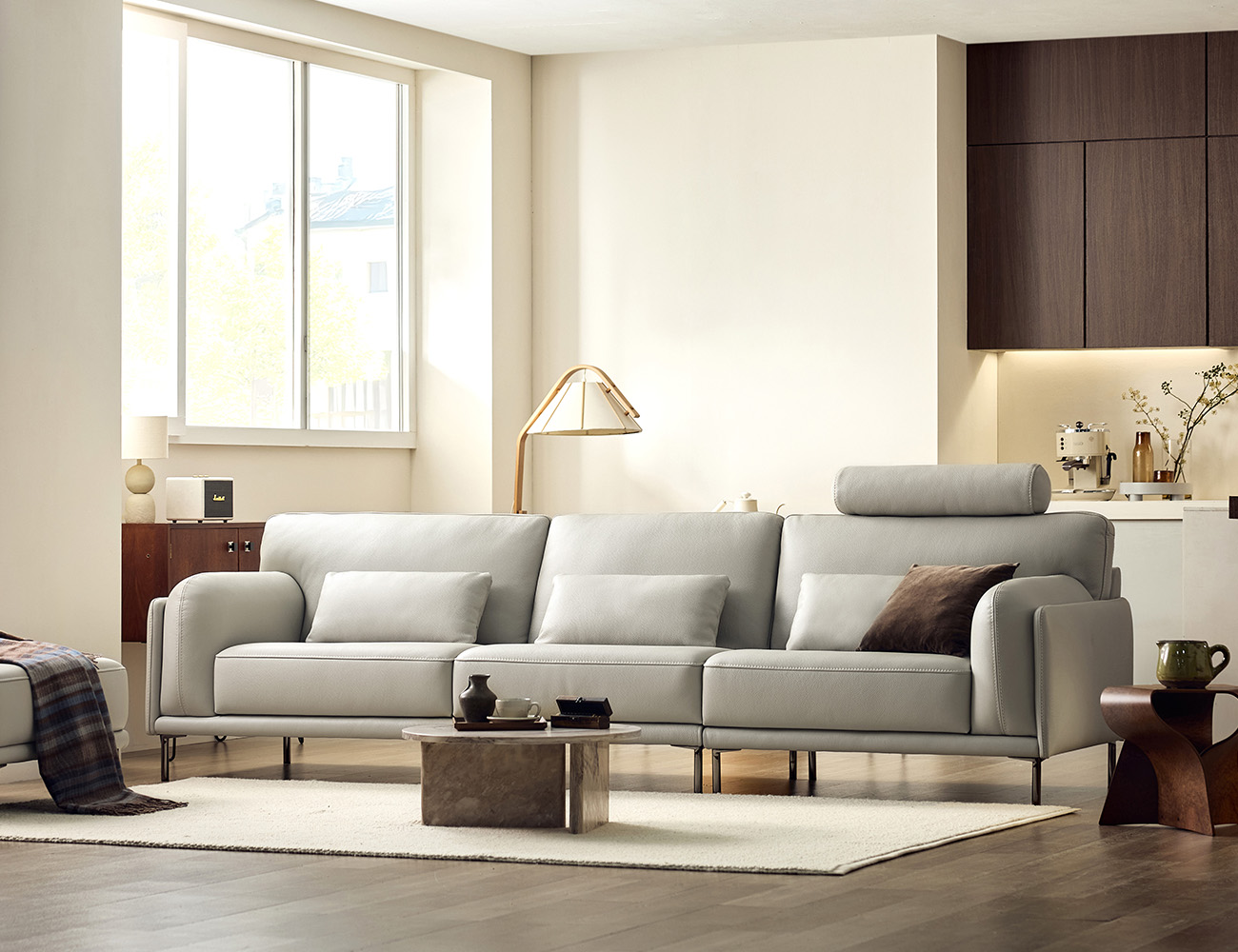 소플리움 4인 비텔로 통가죽 슈렁큰 천연면피 소가죽 소파(전측면가죽적용)+쿠션3개