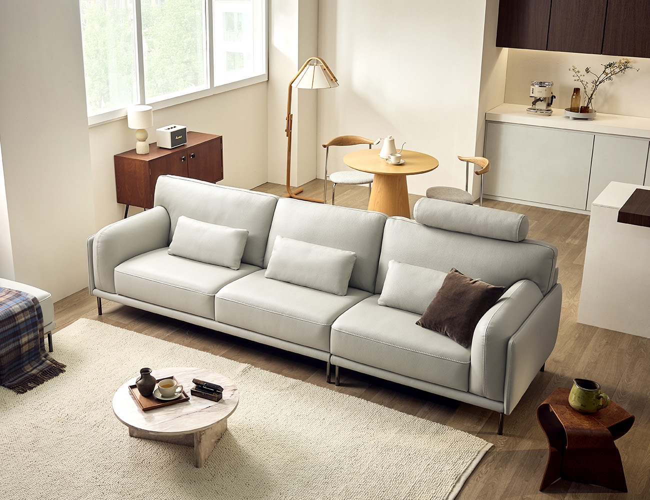 소플리움 4인 비텔로 통가죽 슈렁큰 천연면피 소가죽 소파(전측면가죽적용)+쿠션3개