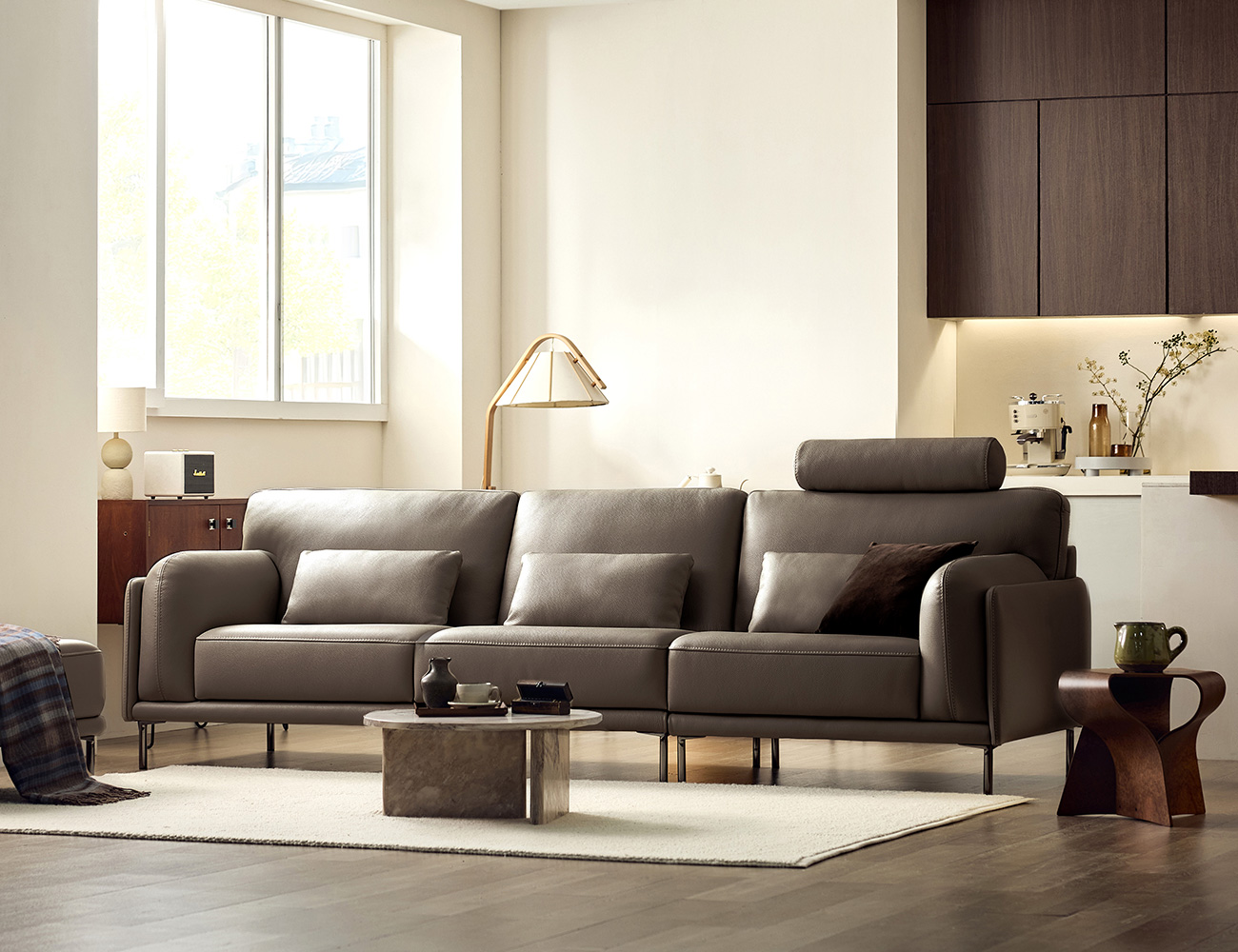 소플리움 3.5인 비텔로 통가죽 슈렁큰 천연면피 소가죽 소파(전측면가죽적용)+쿠션3개