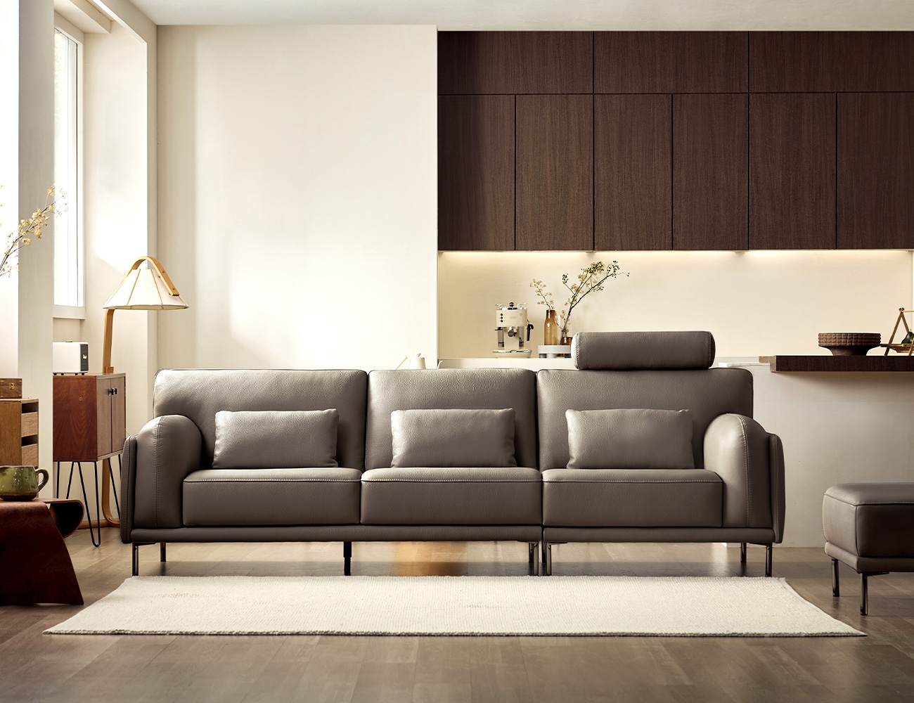 소플리움 3.5인 비텔로 통가죽 슈렁큰 천연면피 소가죽 소파(전측면가죽적용)+쿠션3개