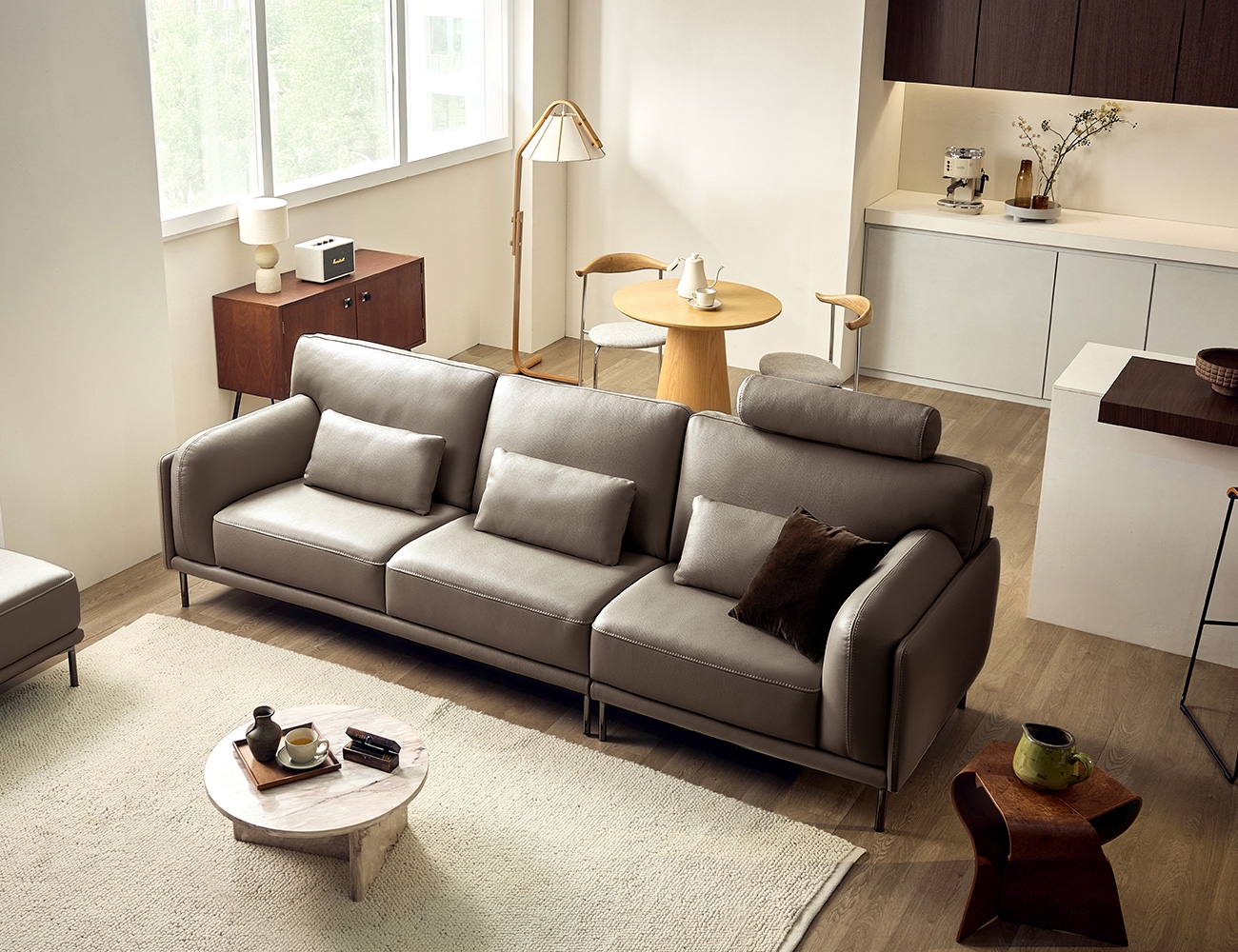 소플리움 3.5인 비텔로 통가죽 슈렁큰 천연면피 소가죽 소파(전측면가죽적용)+쿠션3개