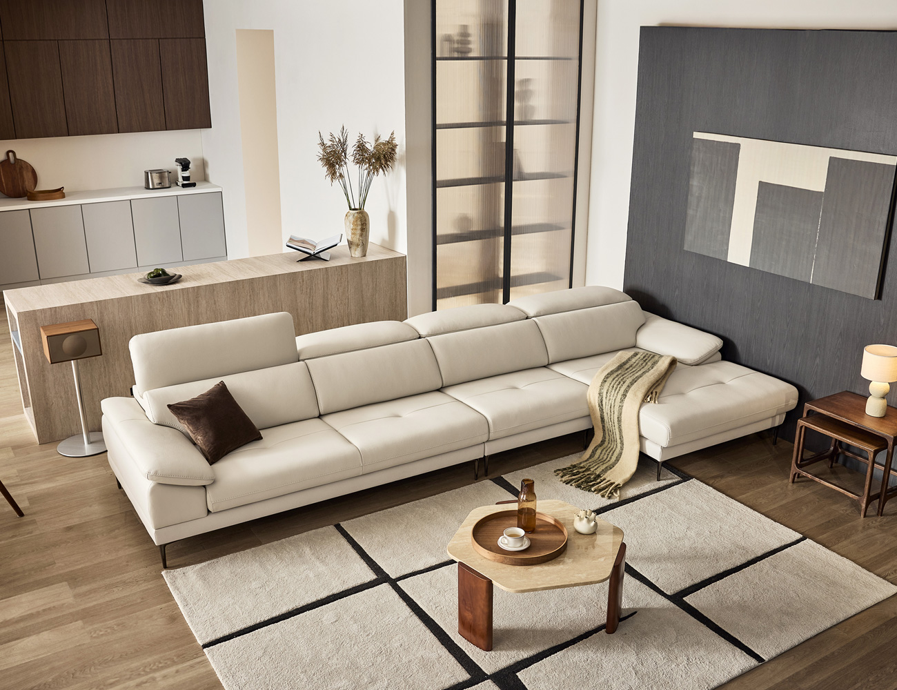 로세티 6인 카우치형 기능성 럭스 통가죽 천연면피 소가죽 소파