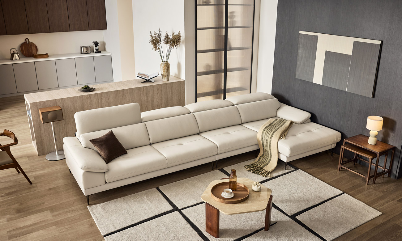 로세티 6인 카우치형 기능성 럭스 통가죽 천연면피 소가죽 소파