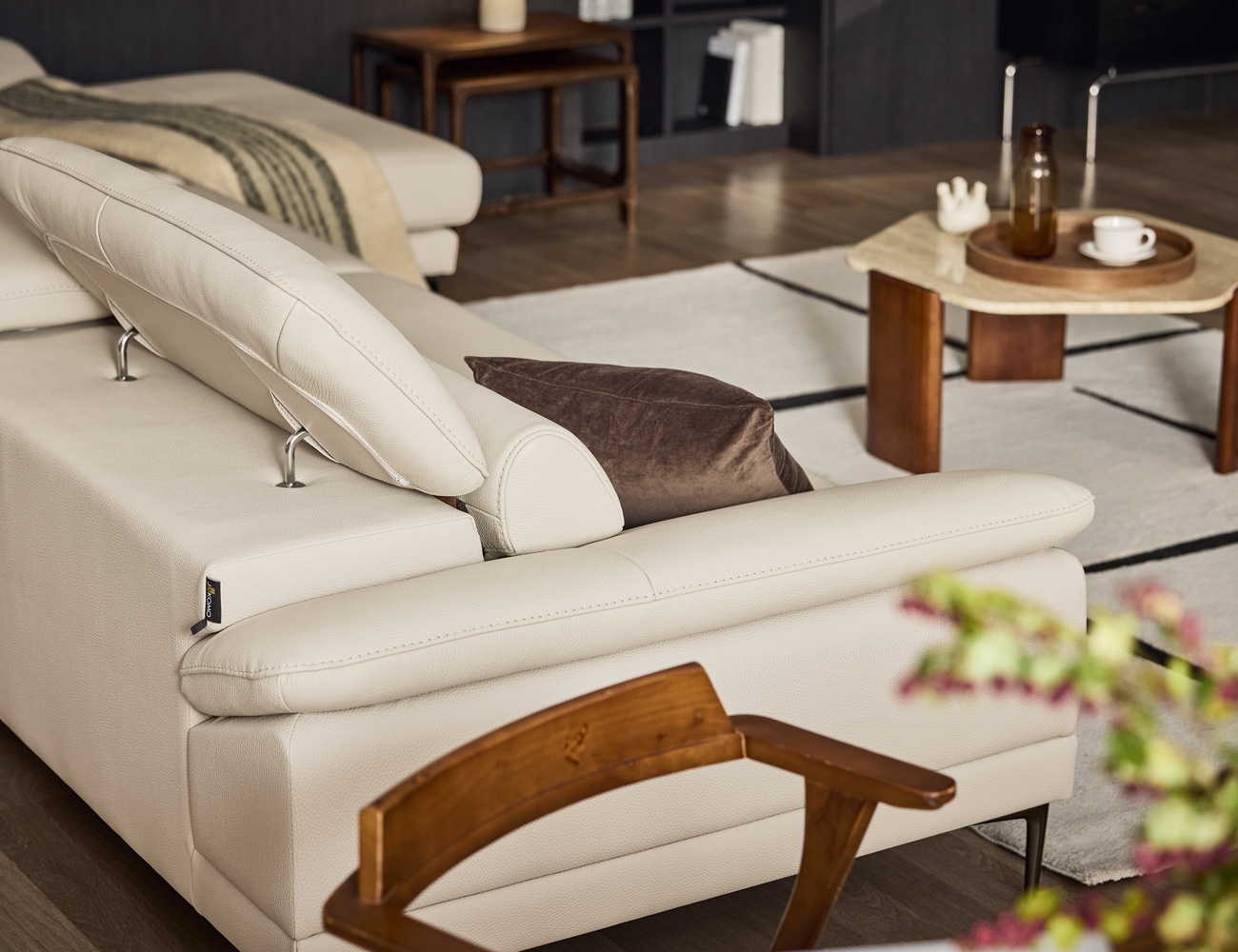 로세티 6인 카우치형 기능성 럭스 통가죽 천연면피 소가죽 소파