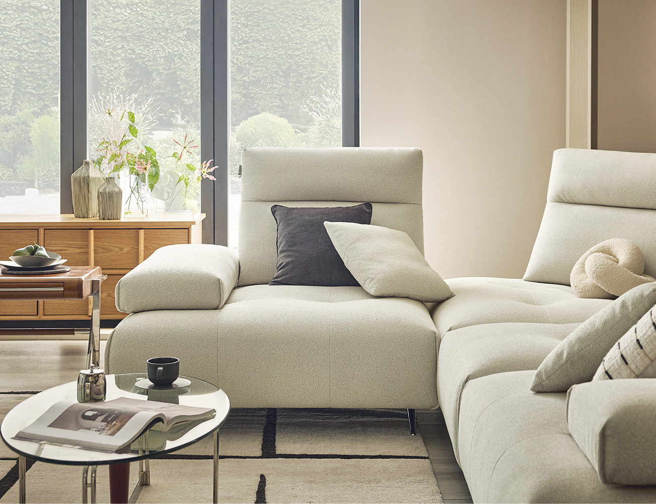 브래뉴 4인 코너형 기능성 루위브 패브릭 소파+쿠션2개