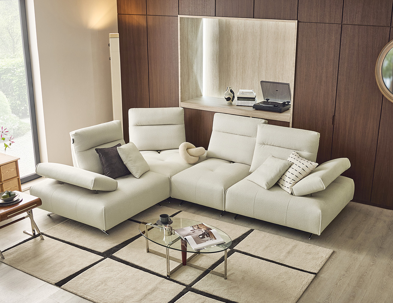 브래뉴 4인 코너형 기능성 루위브 패브릭 소파+쿠션2개