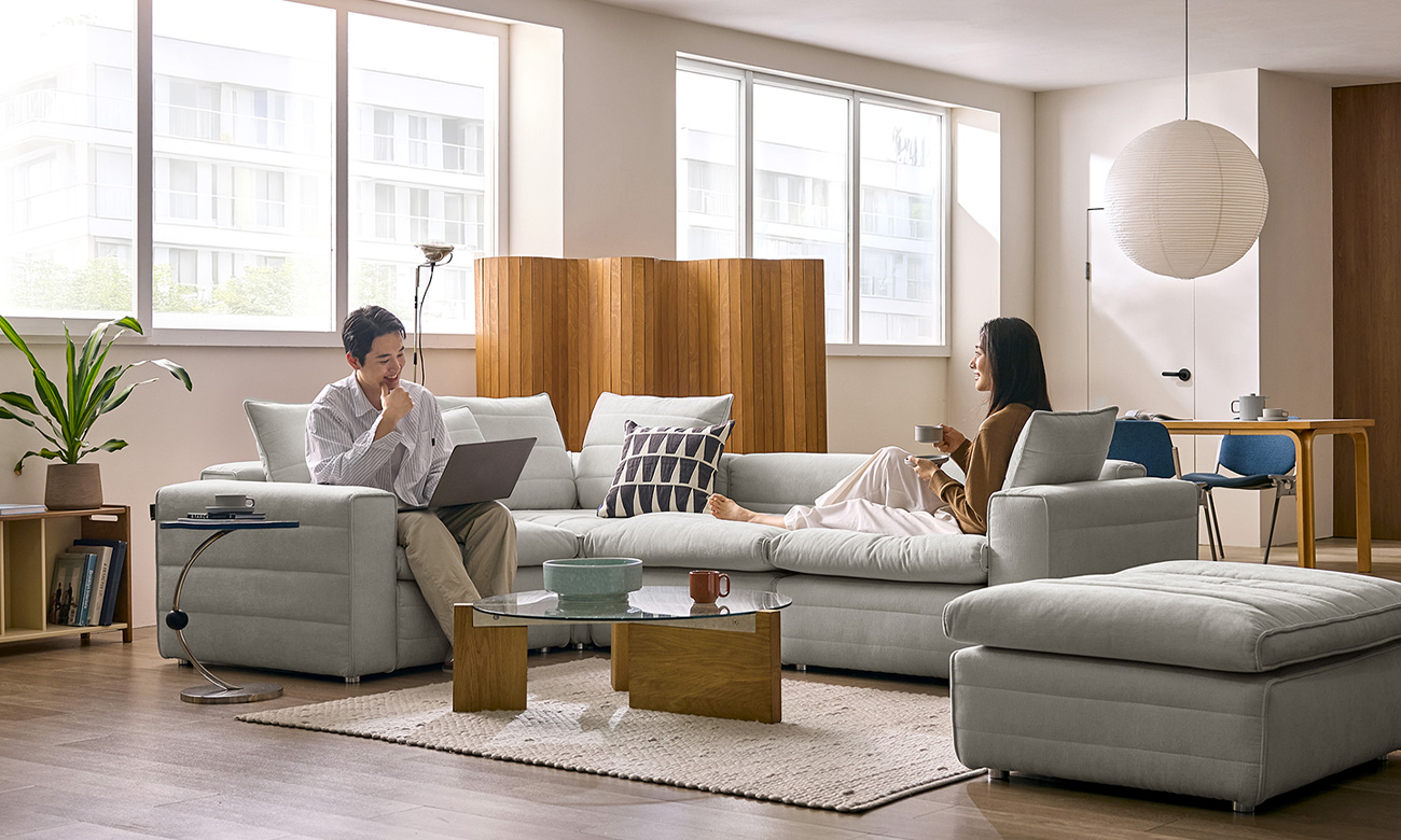 페이브 4인&nbsp;코너형 듀위브 패브릭 소파+쿠션8개