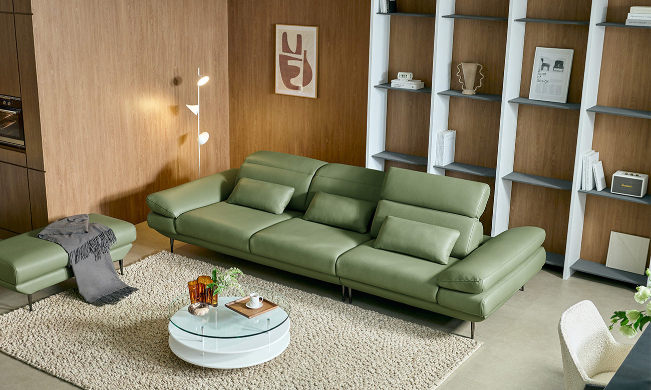 레스트라 4인 기능성 비텔로 통가죽 슈렁큰 천연면피 소가죽 소파(전측면가죽적용)+쿠션3개