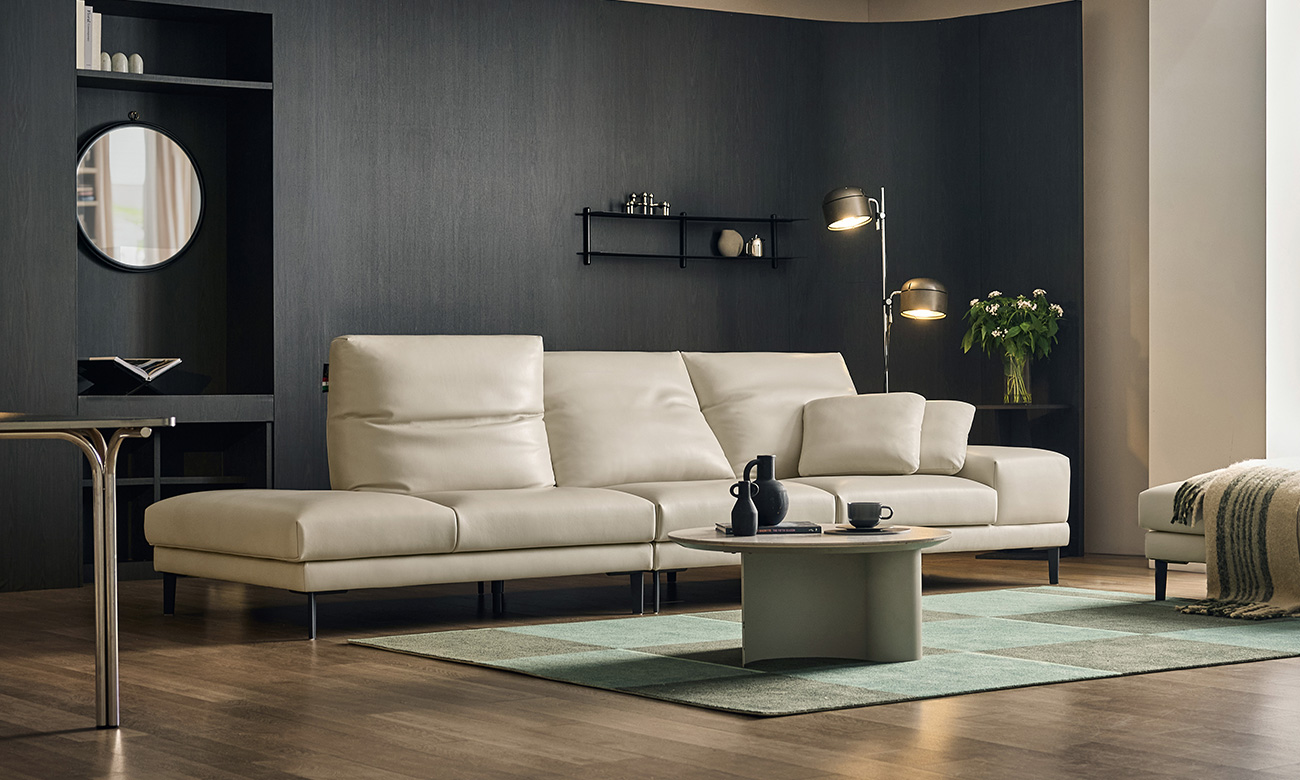 에푸르 4인 오픈형 기능성 레체 이태리 천연면피 소가죽 소파(전체가죽적용)+쿠션2개