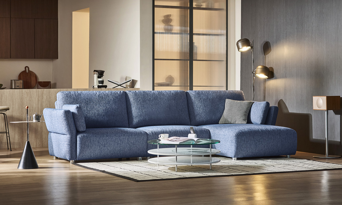 누볼레 4인 카우치형 플레인위브 패브릭 소파+쿠션2개