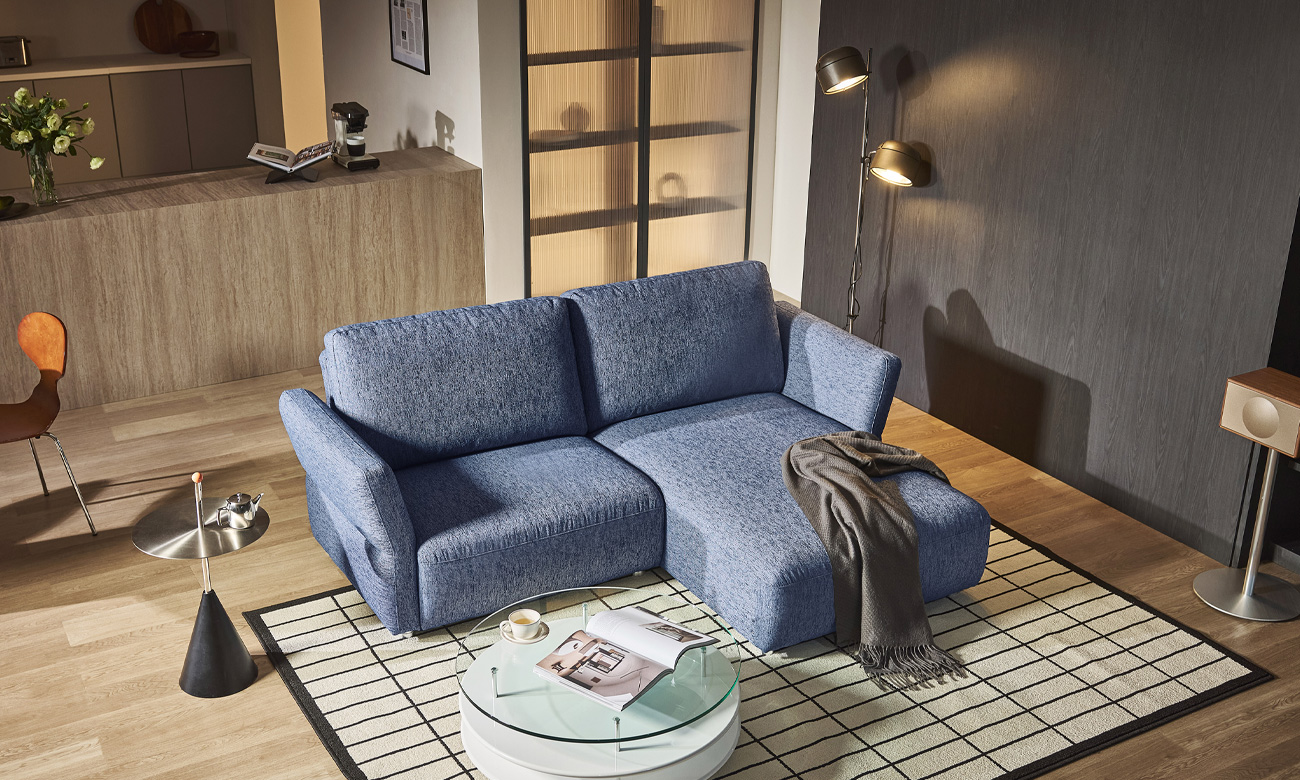 누볼레 3인 카우치형 플레인위브 패브릭 소파+쿠션2개