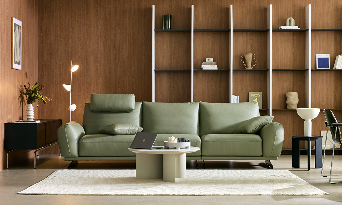 크렘 4인 도나 천연면피 소가죽 소파(전체가죽적용)+쿠션2개