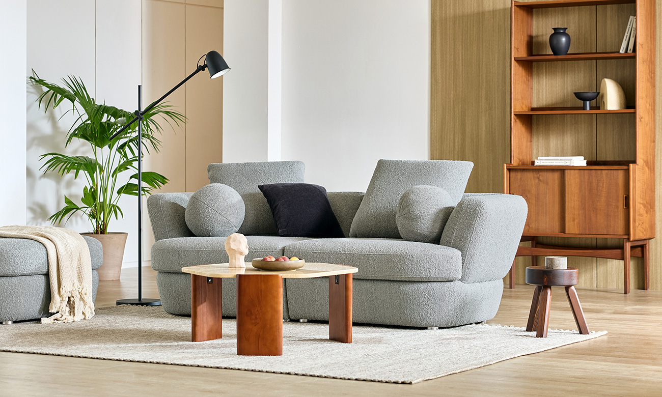 [Refurb Selection 30%] [리퍼브] 파우더 3인 얀위브 패브릭 소파+스툴+쿠션4개 (얀위브그레이)