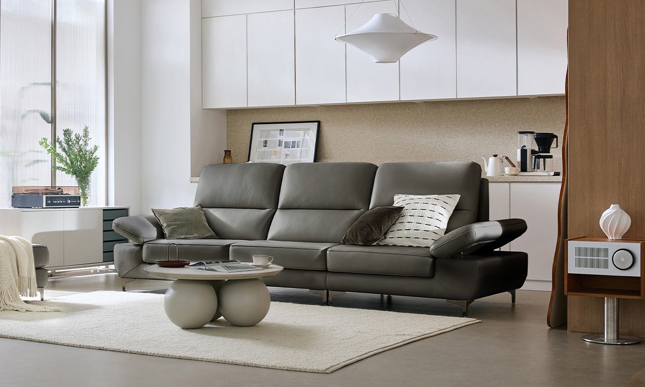 [NEW LINE-UP 10%] 플룸 4인 기능성 천연면피 소가죽 소파