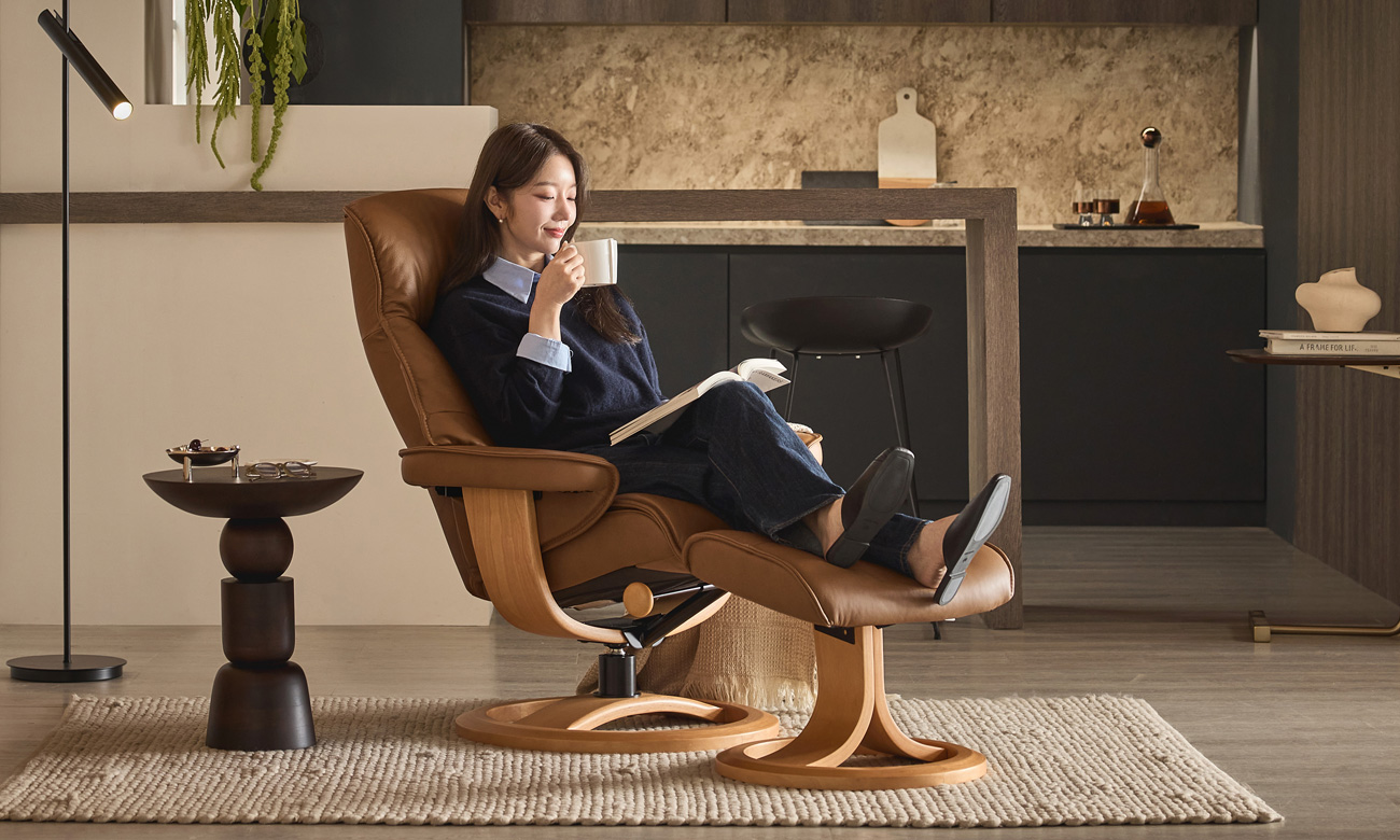 무스 1인 리클라이너 천연면피 소가죽 체어+스툴