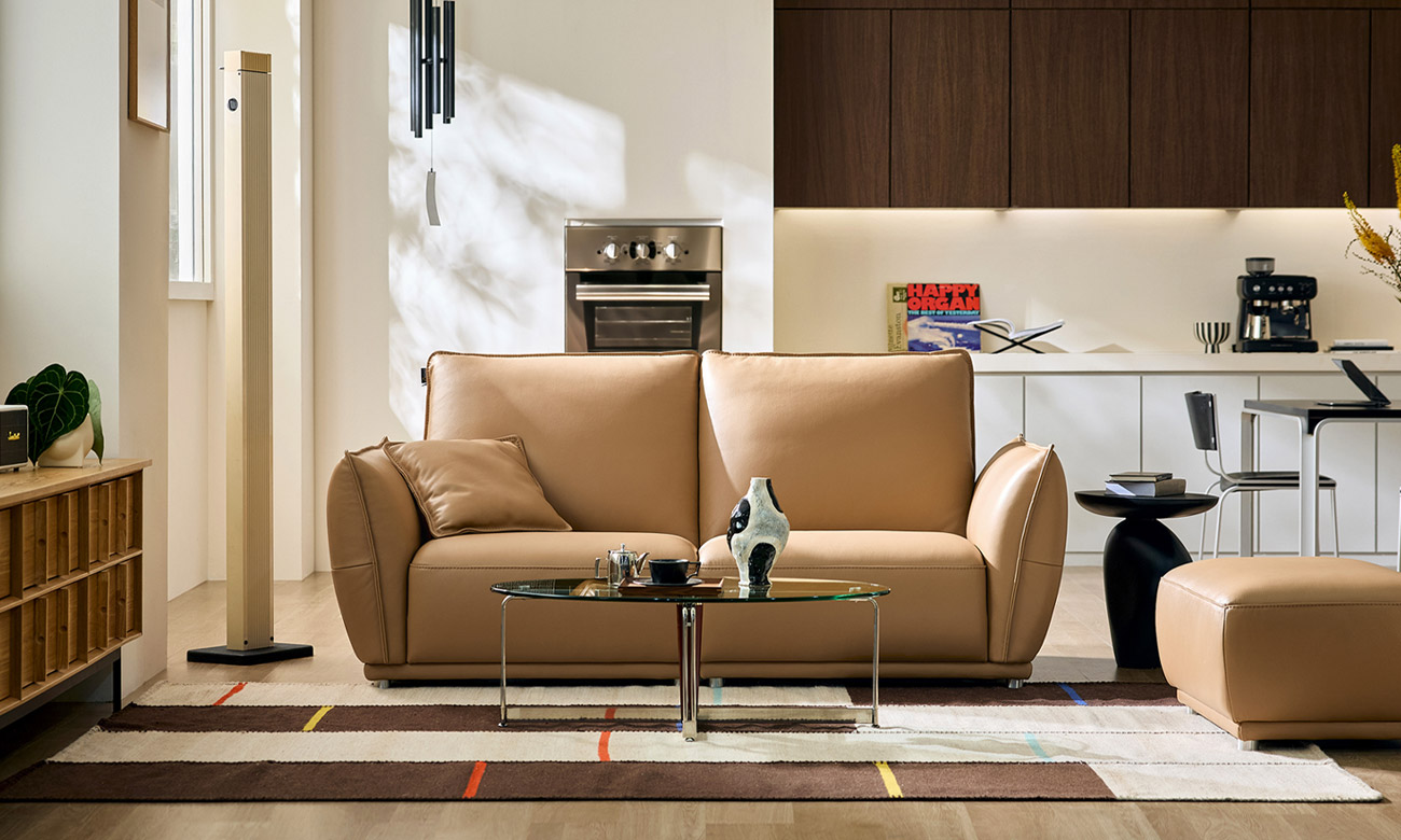 뷔뉴 3인 라메나 천연면피 소가죽 소파(전체가죽적용)+쿠션1개