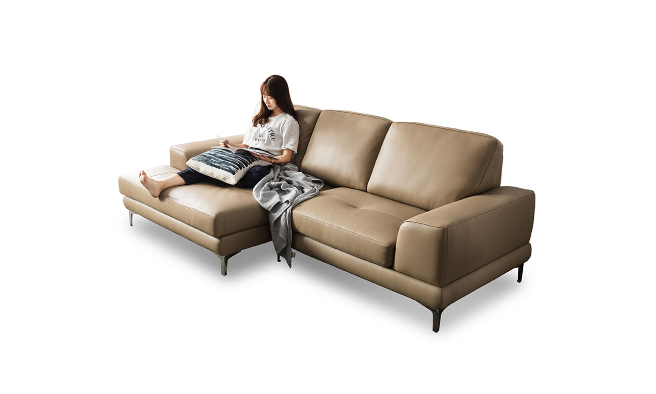 [Refurb Selection 30%] [리퍼브] 모드 3.5인 카우치형 천연면피 소가죽 소파 (미스티블루/앉아서좌형)