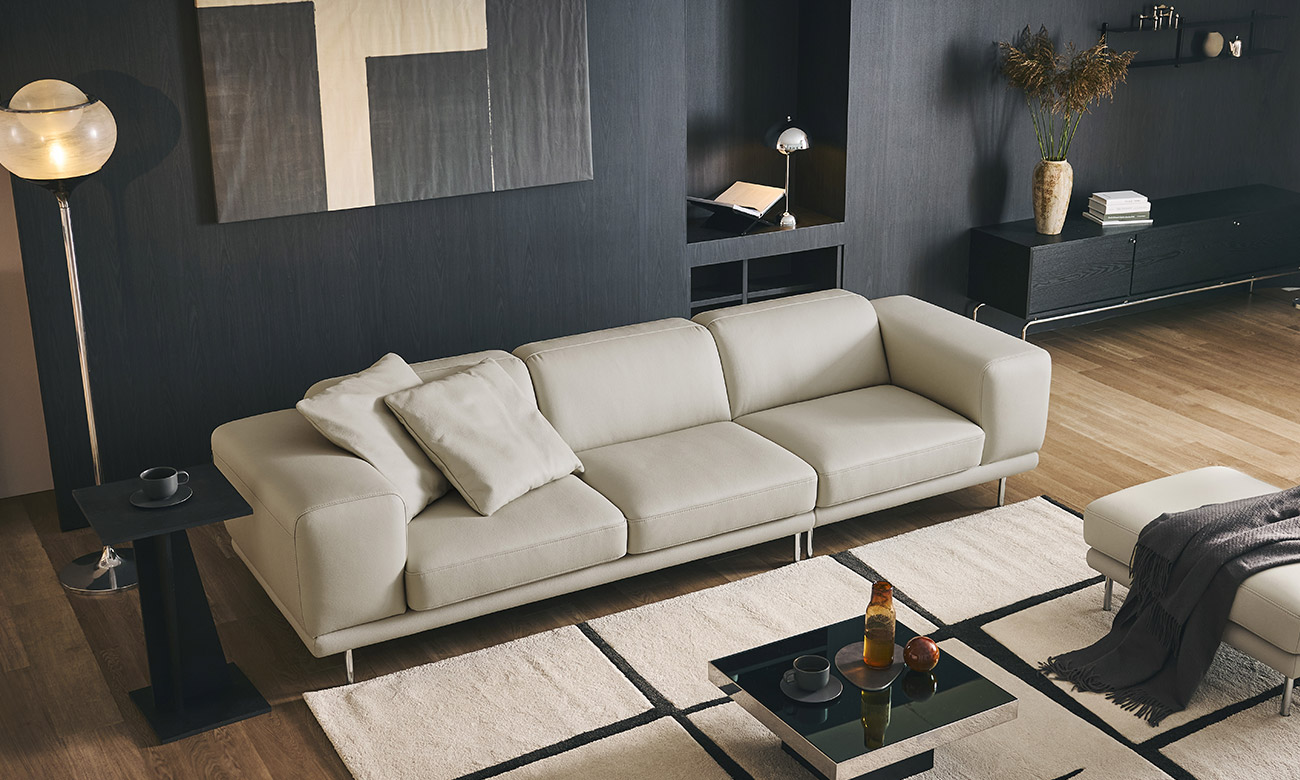 [Refurb Selection 30%] [리퍼브] 벨루떼 4인 천연면피 소가죽 소파+스툴+쿠션2개 (크림화이트)