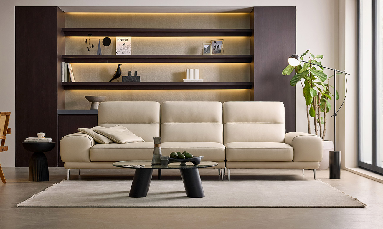 보흐 4인 천연면피 소가죽 소파+쿠션2개