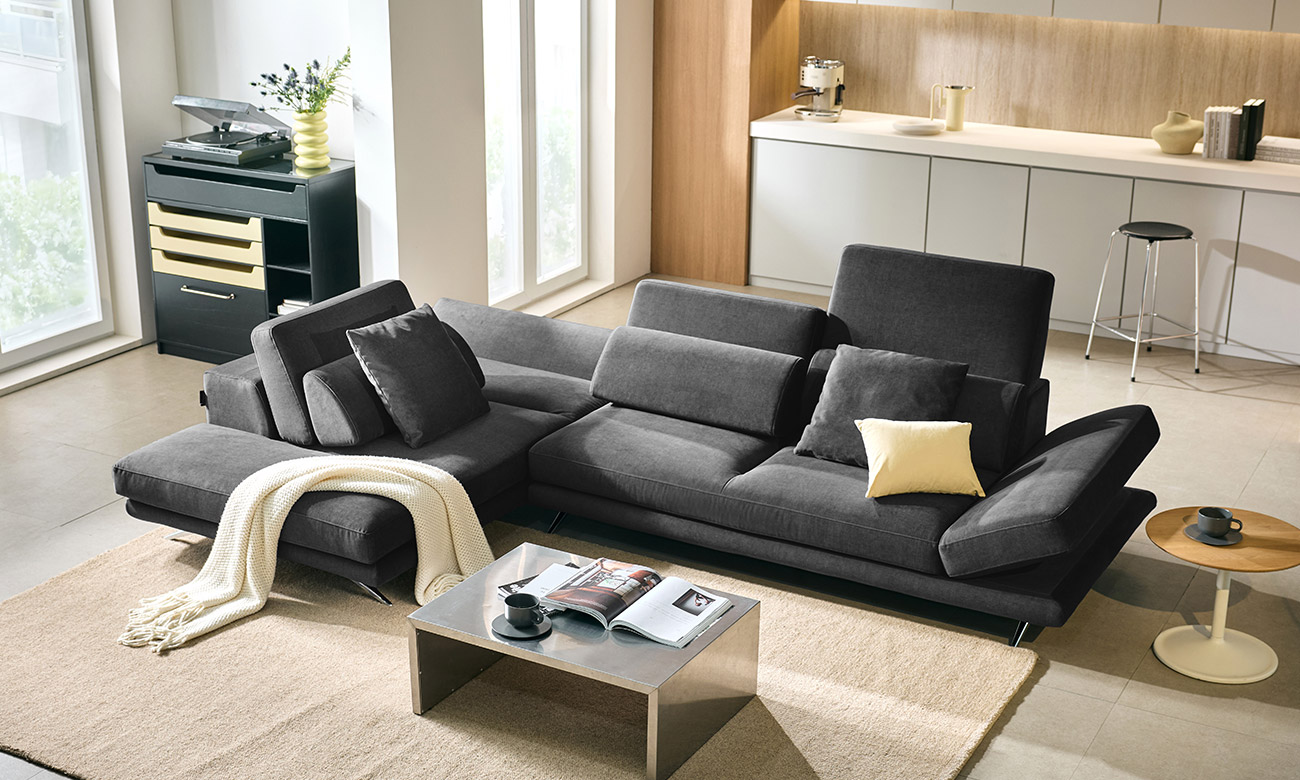 시그니처 하이 4인 코너카우치형 기능성 젠위브 패브릭 소파+쿠션5개