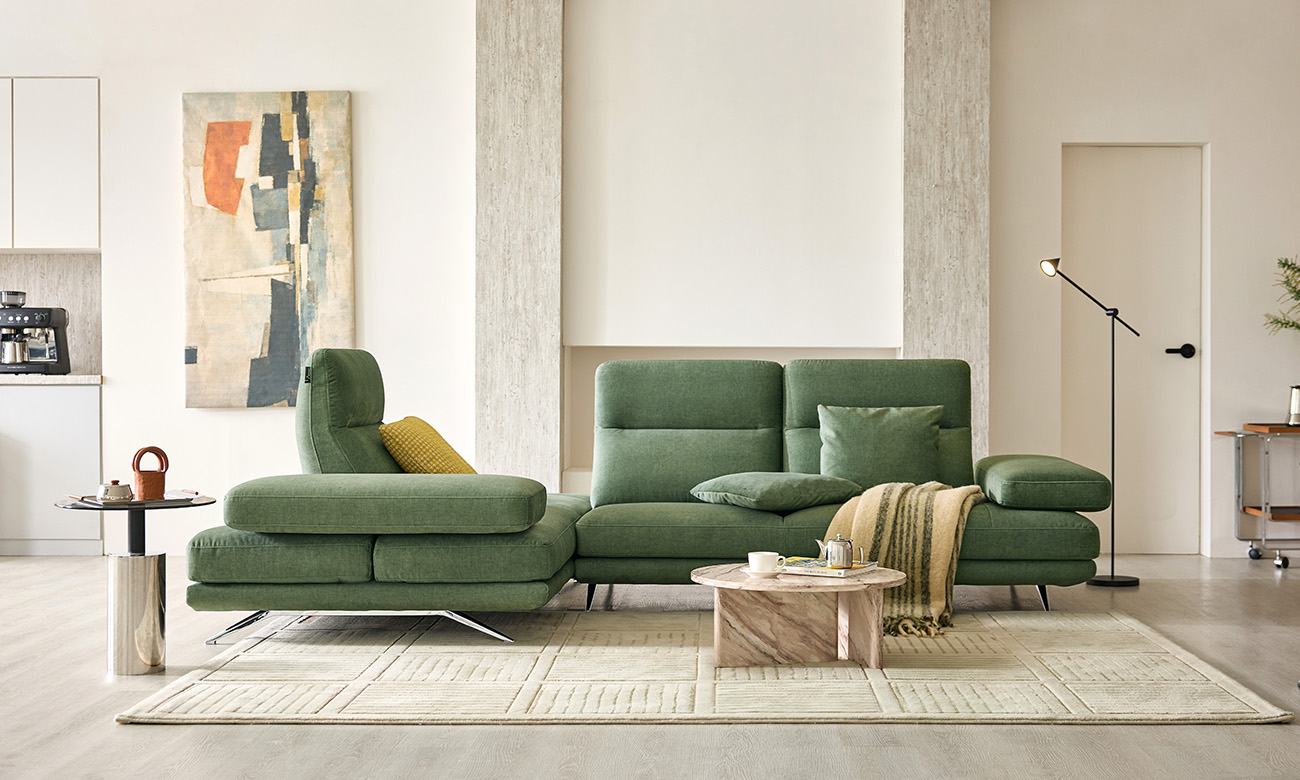 시그니처 와이드 4인 코너카우치형 기능성 젠위브 패브릭 소파+쿠션2개