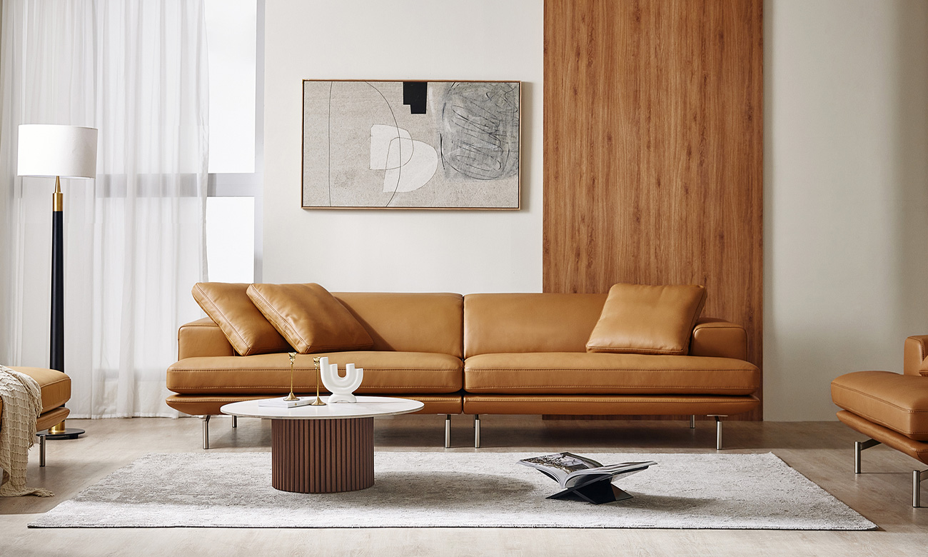 [Refurb Selection 30%] [리퍼브] 리인 4인 기능성 비첸티노 내추럴 천연면피 소가죽 소파(전체가죽적용)+쿠션3개 (얼그레이오렌지)