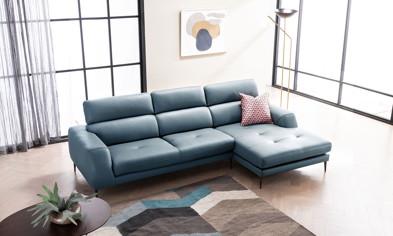 [Refurb Selection 30%] [리퍼브] 카렌 3.5인 카우치형 천연면피 소가죽 소파 (미스티블루/앉아서좌형)