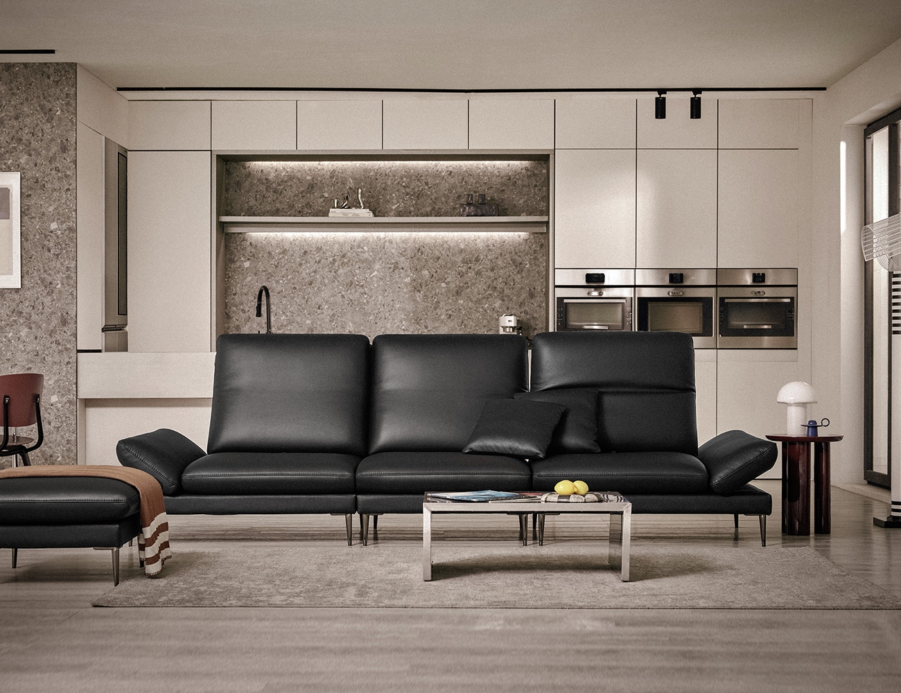 [New Standard 20%] 몰튼 멀티 4인 기능성 슈렁큰 천연면피 소가죽 소파+쿠션2개