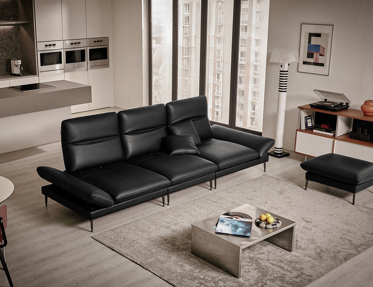 [New Standard 20%] 몰튼 멀티 4인 기능성 슈렁큰 천연면피 소가죽 소파+쿠션2개