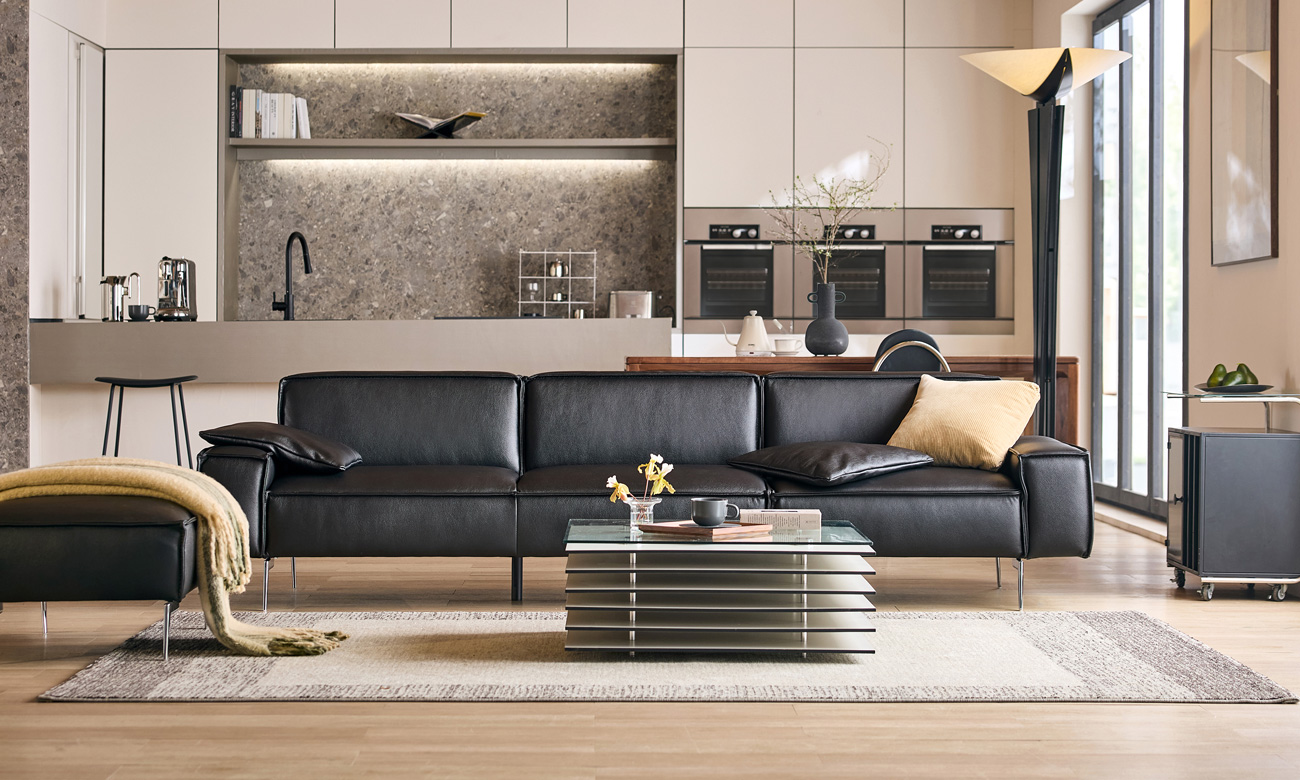 뵈르 모듈 3.5인 천연면피 소가죽 소파(전측면가죽적용)+쿠션2개